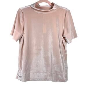 ANTHROPOLOGIE NWT Baby Pink Velvet Mock Neck Short Sleeve Blouse Small